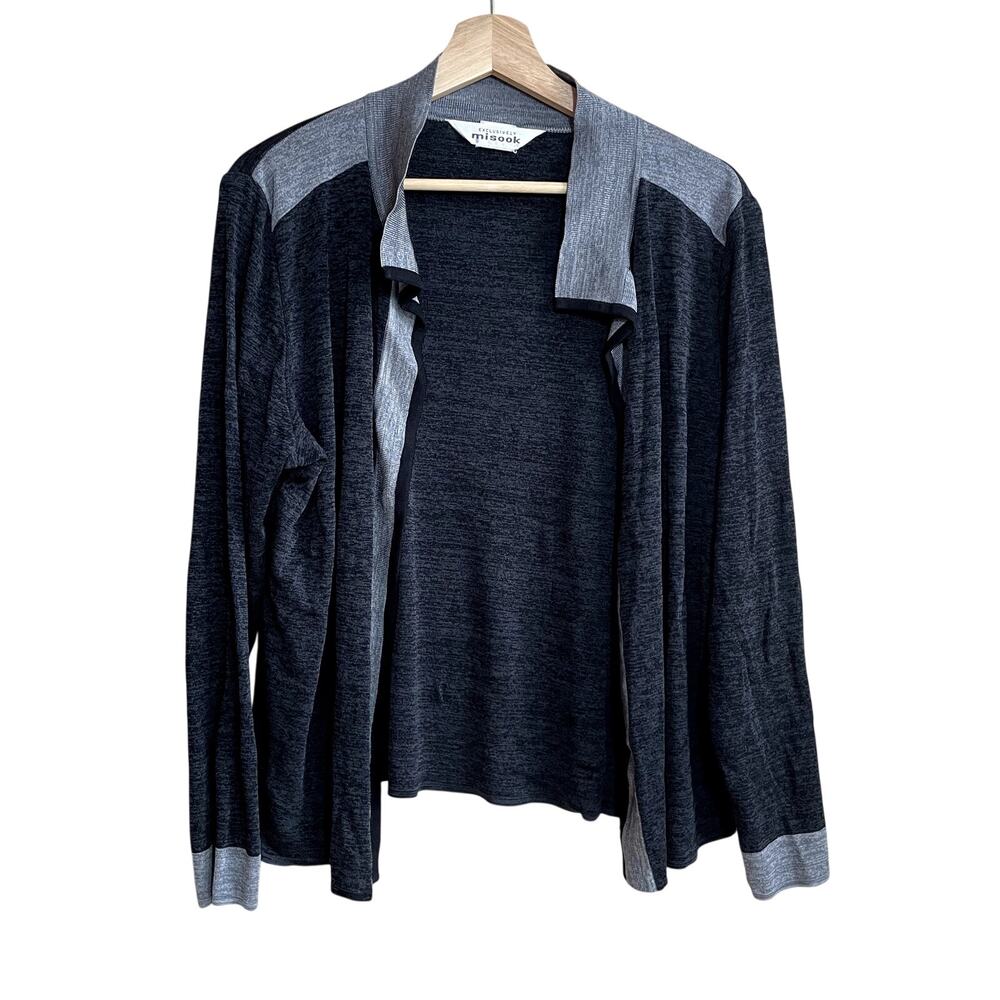 Exclusively Misook‎ two tone gray open front cardigan sweater women's size L